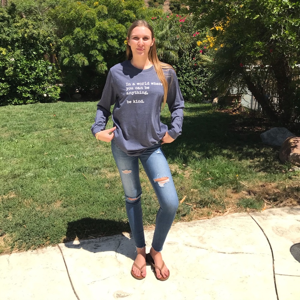 Graphic Tee Unisex “Be Kind” Long Sleeve Tee Shirt in Blue or Maroon - Picture 11 of 16